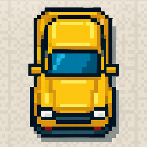 Üstten görünümlü pixel araba.
In-Game asset.  2d.  High contrast.  No shadows