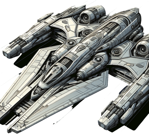 Spaceship.
Single Game Texture.  In-Game asset.  2d.  Blank background.  High contrast.  No shadows