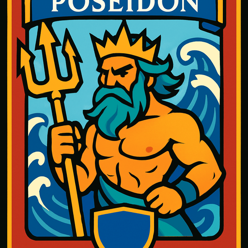 poseidon card.
In-Game asset.  2d.  High contrast.  No shadows