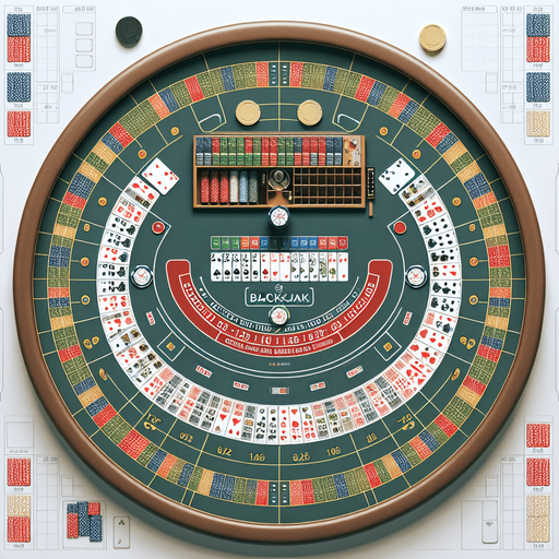A top down view of one blackjack betting table with one dealer per table. Single Game Texture. In-Game asset. 2d. Blank background. High contrast. No shadows.
