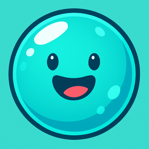 Mutlu, camgöbeği mavisi renkli bir bubble.
In-Game asset.  2d.  High contrast.  No shadows