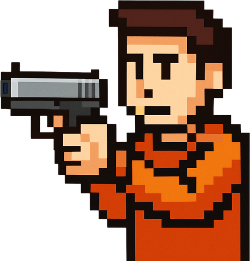 person with glock18 in hand pixel.
In-Game asset.  2d.  High contrast.  No shadows
