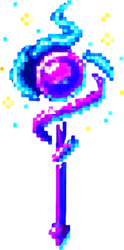 neon ışıklı büyü piksel.
In-Game asset.  2d.  High contrast.  No shadows