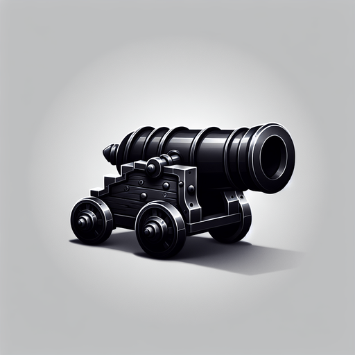 Black cannon.
Single Game Texture.  In-Game asset.  2d.  Blank background.  High contrast.  No shadows
