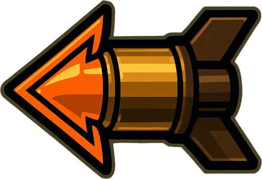 Left arrow picture but like bullet  ( tank bullet).
In-Game asset.  2d.  High contrast.  No shadows. High contrast