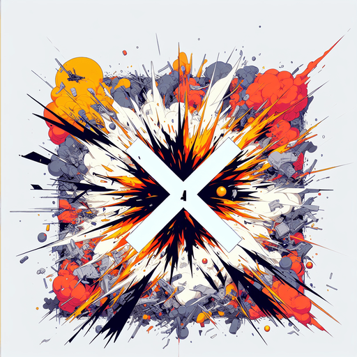 爆炸，里面有X4的字样.
Single Game Texture. In-Game asset. 2d. Blank background. High contrast. No shadows.