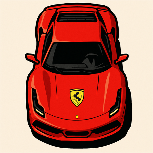 Kuş bakışı Ferrari araba.
In-Game asset.  2d.  High contrast.  No shadows