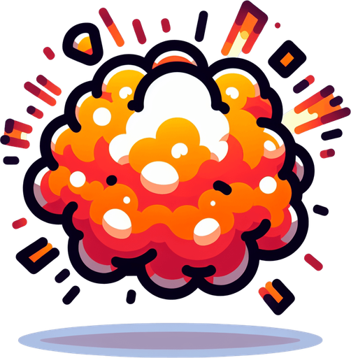 explosion toony.
Single Game Texture. In-Game asset. 2d. Blank background. High contrast. No shadows.
