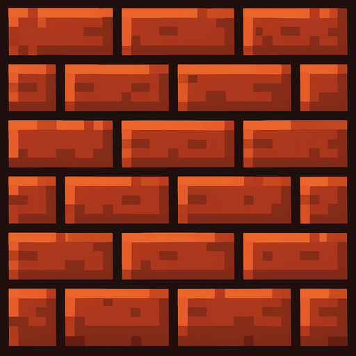 2d pixel art red brick wall.
In-Game asset.  2d.  High contrast.  No shadows