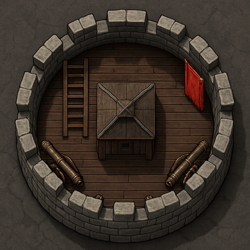 Askeri Kule, gerçekçi, üstten görünüm, yazısız.
In-Game asset.  High contrast.  No shadows