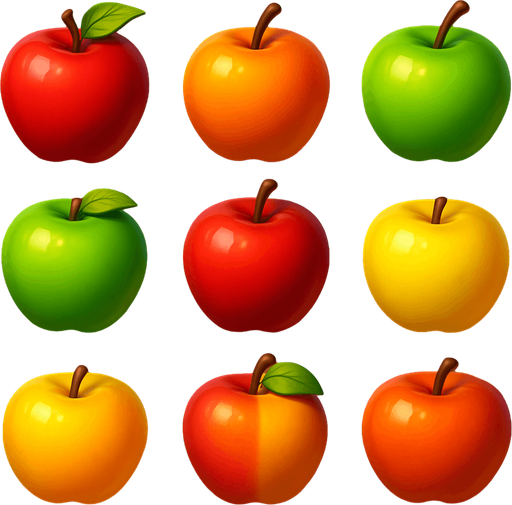 Pack of different Apples, 3D Apples, without black lines around it!
In-Game asset.  High contrast.  No shadows. 3D