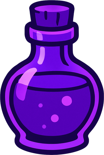 purple potion bottle filled with purple liquid.
In-Game asset.  2d.  High contrast.  No shadows