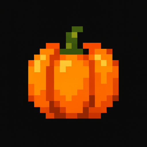 A pumpkin pixel.
In-Game asset.  2d.  High contrast.  No shadows