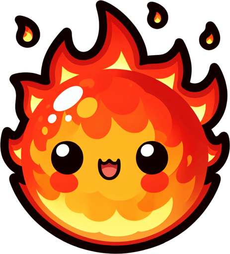 chibi fire ball.
Single Game Texture.  In-Game asset.  2d.  Blank background.  High contrast.  No shadows