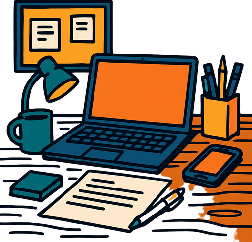 work desk.
In-Game asset.  2d.  High contrast.  No shadows