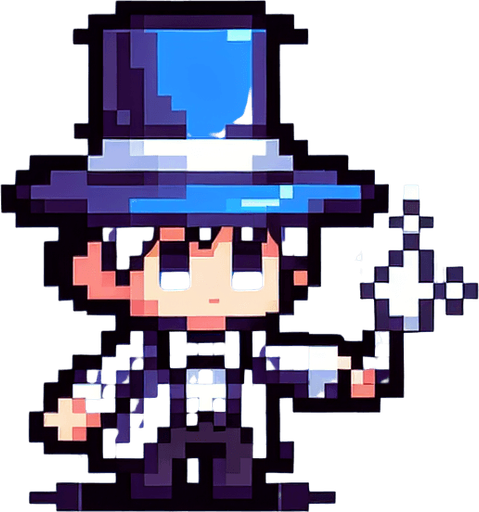 blue chibi mage 8 bit image.
Single Game Texture.  In-Game asset.  2d.  Blank background.  High contrast.  No shadows