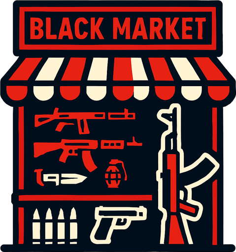 black market which sells weapon.
In-Game asset.  2d.  High contrast.  No shadows