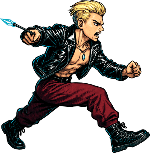 Cyberpunk manga, side profile view running animation frames, shiny black leather biker jacket longsleeves shirtless thin abs pecs necklaces gemstone tipped wand, action shot wand pointed straight in front arm extended wand casting spell fierce fashion pose animation blonde undercut pompadour, vampire fangs, wine red joggers, combat boots, Background removed, "Full-body character, entirely in frame, no cropping of face, head, or feet" "Complete character visible, from head to toe, fully centered in the image" "Entire character, including face and boots, fully within the frame" Character fully contained within a square frame, no edges cut off,
