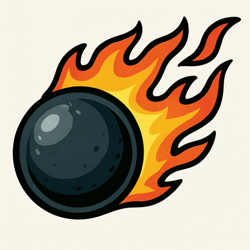bola de cañon con fuego.
In-Game asset.  2d.  High contrast.  No shadows
