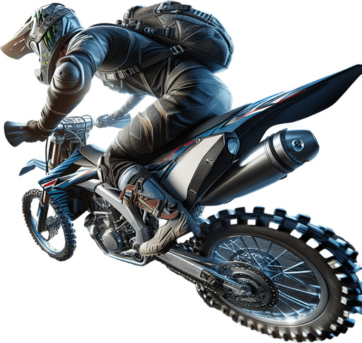 Photorealistic crossmotor racer, from back and verytop view