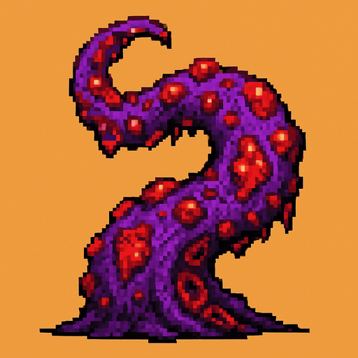 2d pixel art high quality enfected mutant purple and red tentacle.
In-Game asset.  2d.  High contrast.  No shadows