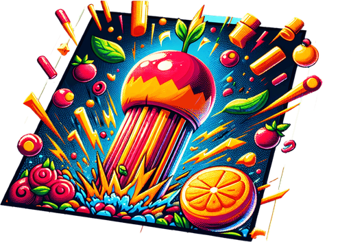 powerup frenzy used in fruit ninja game.
Single Game Texture.  In-Game asset.  2d.  Blank background.  High contrast.  No shadows