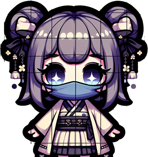 kawaii harajuku customer, mask, 
Single Game Texture. In-Game asset. 2d. Blank background. High contrast. No shadows.