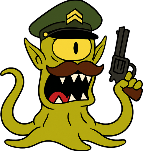 Make my character have a brown mustache, hold a gun and have a sergeant's hat