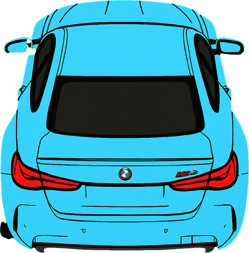 Acik mavi Bmw m4 arkasi ama yukaridan
In-Game asset.  2d.  High contrast.  No shadows