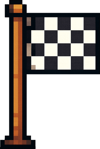 Bandera de meta en un gran poste 
Pixelado.
In-Game asset.  2d.  High contrast.  No shadows