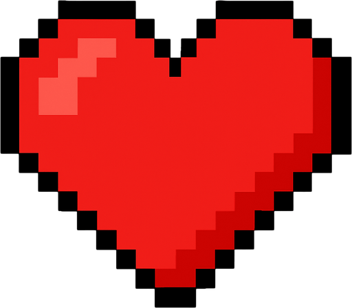 kalp şekli pixel art 2d.
In-Game asset.  High contrast.  No shadows
