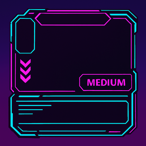 Empty cyberpunk style storybox design in which it's size enable song cover, difficulty level and song description to be added in the storybox.
In-Game asset.  2d.  High contrast.  No shadows