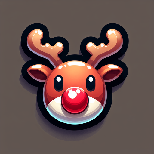 one cute christmas reindeer head with a red nose. plastic style. Single Game Texture. In-Game asset. 2d. Blank background. High contrast. No shadows.
