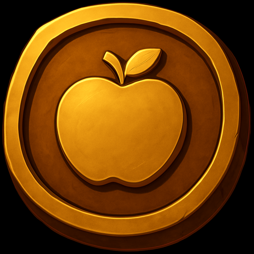 derinliği artır. paranın dış çıkıntısı çok koyu altın rengine olsun içindeki simge elma şeklinde olsun