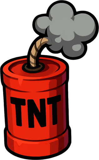 Big TNT firecracker that is a dud with smoke wafting out of the fuse hole.
In-Game asset.  2d.  High contrast.  No shadows. Cartoon style. 3D image