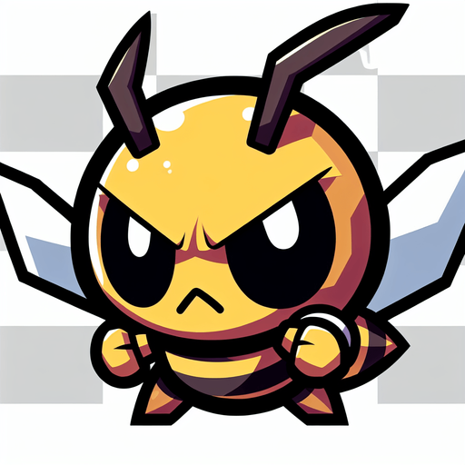 simple 2d anime angry yellow jacket hornet.
Single Game Texture.  In-Game asset.  2d.  Blank background.  High contrast.  No shadows