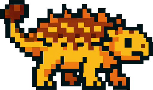 Make it 8 bit style dinosaur Ankylosaurus cartoon character.
In-Game asset.  High contrast.  No shadows