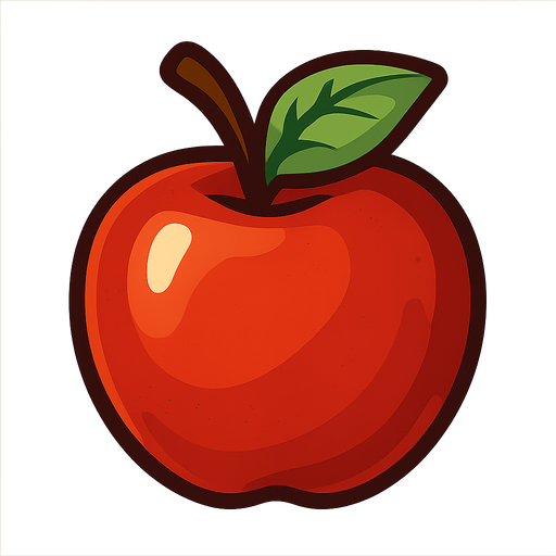Apple.
Single Game Texture.  In-Game asset.  2d.  Blank background.  High contrast.  No shadows