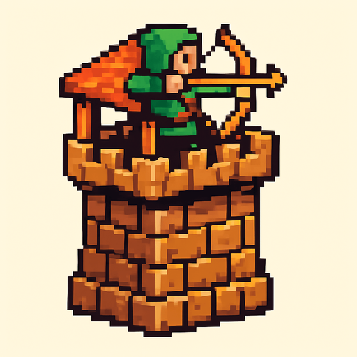 pixel art okçu kulesi.
In-Game asset.  2d.  High contrast.  No shadows