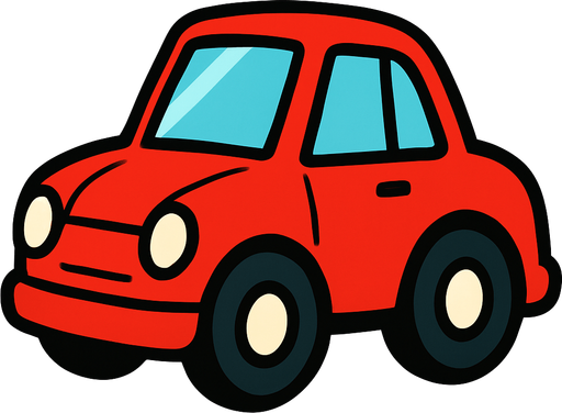 A red toy car.
In-Game asset.  2d.  High contrast.  No shadows