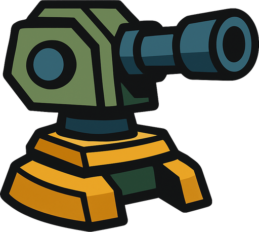 2d turret.
In-Game asset.  2d.  High contrast.  No shadows