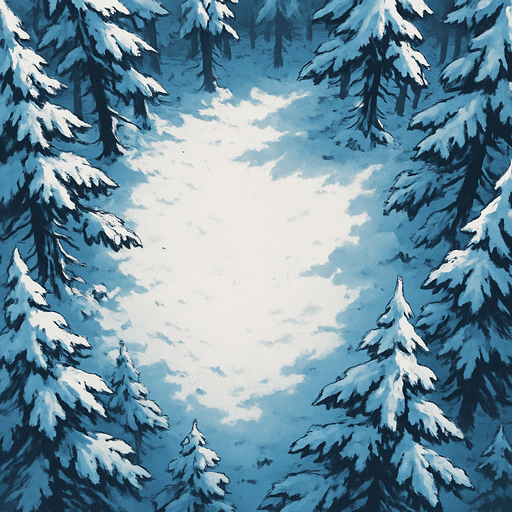 winter forest top view, trees on the edges empty in the middle.
In-Game asset.  High contrast