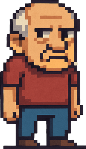 bad regular frown casual old man full body 2d pixel art.
In-Game asset.  2d.  High contrast.  No shadows