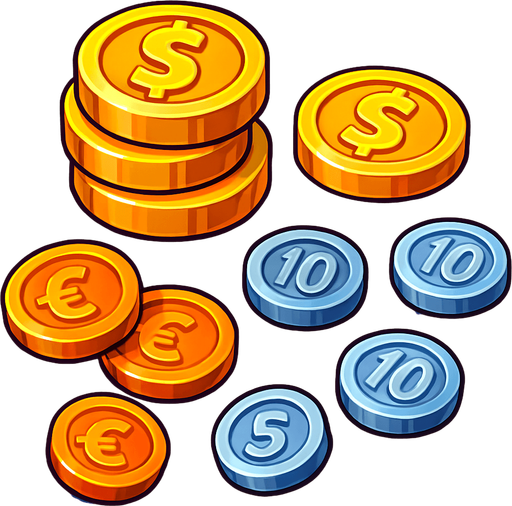 Pack of different coins.
In-Game asset.  High contrast.  No shadows. 3D