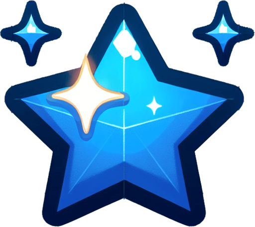 a shiny blue cute star.
Single Game Texture. In-Game asset. 2d. Blank background. High contrast. No shadows.