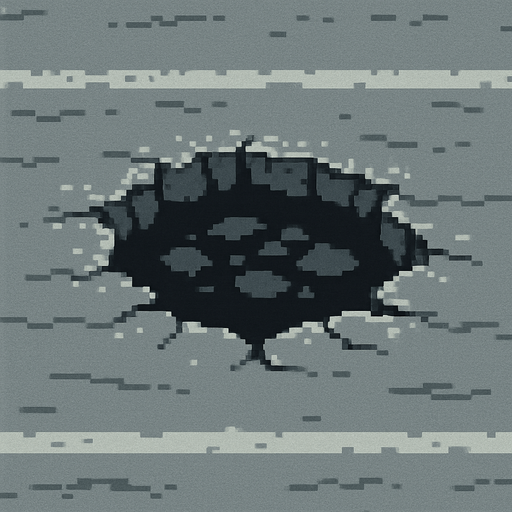 agujero de la calle hecho con pixeles.
In-Game asset.  2d.  High contrast.  No shadows