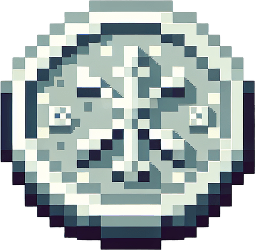 clean isometric silver doubloon. pirate themed. pixelated. 8 bit. viewed from the top as if the coin is resting flat..
Single Game Texture. In-Game asset. 2d. Blank background. High contrast. No shadows.