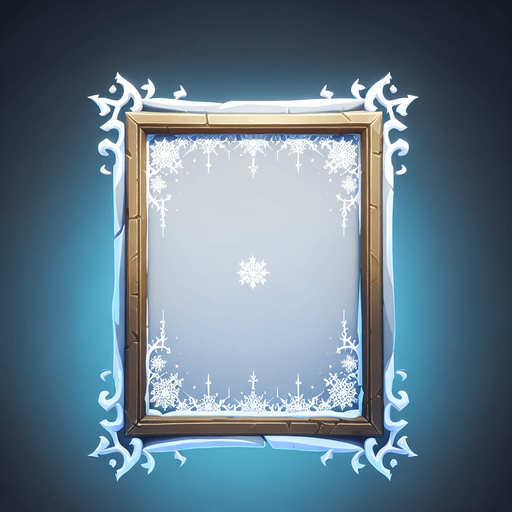 an empty painting with a winter styled frame Single Game Texture. In-Game asset. 2d. Blank background. High contrast. No shadows.