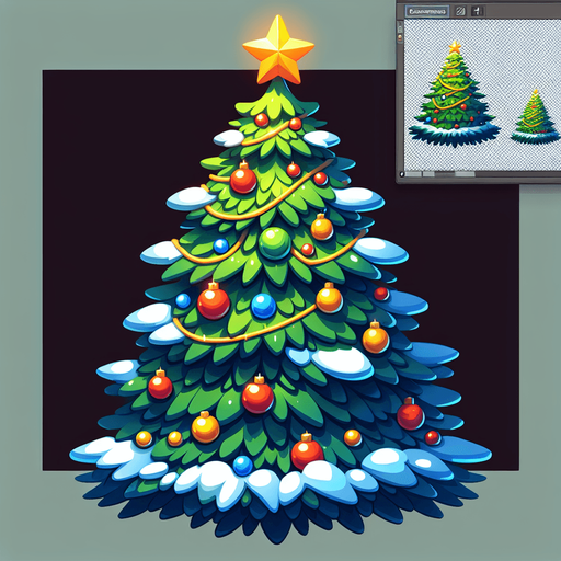 Рождественская ёлка Single Game Texture. In-Game asset. 2d. Blank background. High contrast. No shadows.