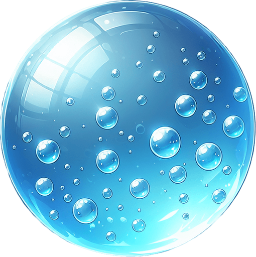A realistic buble of water.
Single Game Texture. In-Game asset. 2d. Blank background. High contrast. No shadows.